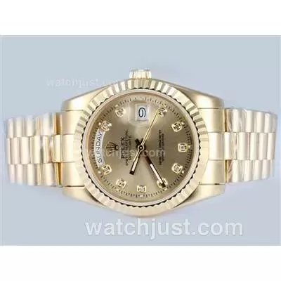 Rolex Day Date Automatic Full Gold Diamond Marking With Golden Dial