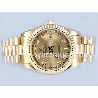 Rolex Day Date Automatic Full Gold Diamond Markings With Golden Dial