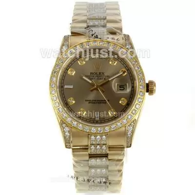 Rolex Day Date Automatic Movement Full Gold Diamond Bezel With Golden Dial