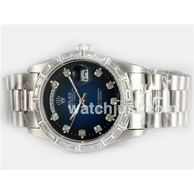 Rolex Day Date Automatic Square Diamond Bezel With Blue Dial