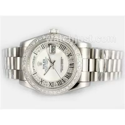 Rolex Day Date Automatic Diamond Bezel With White Dial