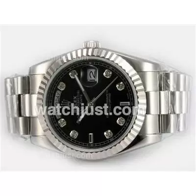 Rolex Day Date Automatic Diamond Marking With Black Dial