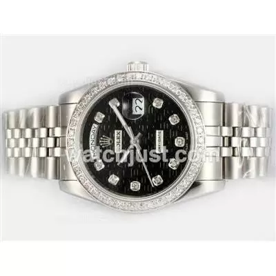 Rolex Day Date Automatic Diamond Bezel And Marking With Black Computer Dial