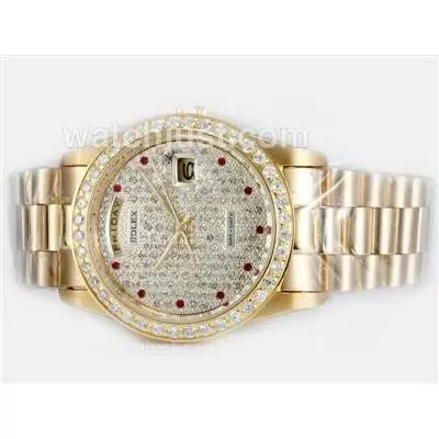 Rolex Day Date Automatic Full Gold Diamond Bezel And Marking With Diamond Dial