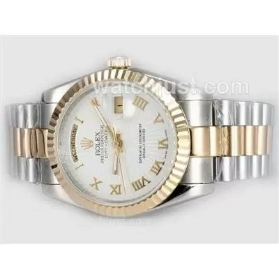 Rolex Day Date Automatic Two Tone With White Dial Roman Marking