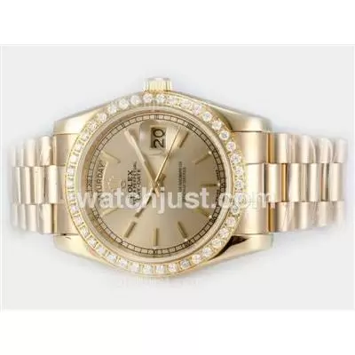 Rolex Day Date Automatic Full Gold Diamond Bezel With Golden Dial