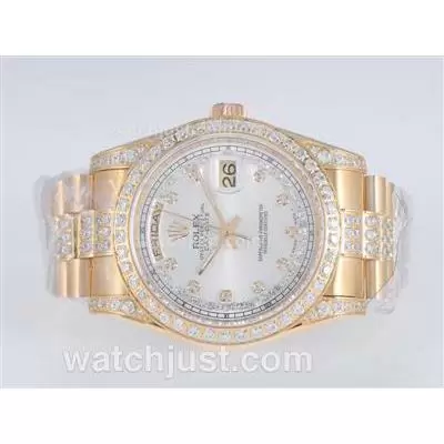 Rolex Day Date Automatic Movement With Full Gold Diamond Marking And Bezel