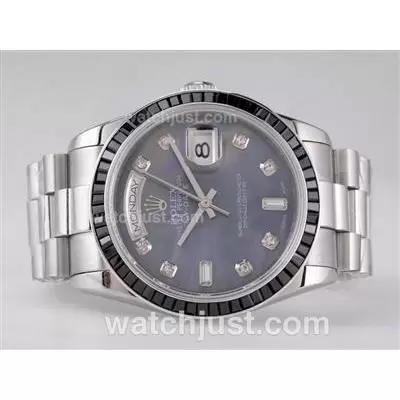 Rolex Day Date Automatic Movement Diamond Marking With Black Ruby Bezel Black Mop Dial