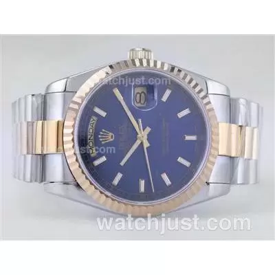 Rolex Day Date Automatic Movement Two Tone With Blue Dial Stick Marking