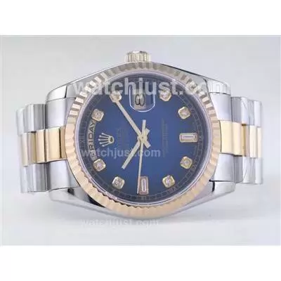 Rolex Day Date Automatic Movement Two Tone With Blue Dial Diamond Marking