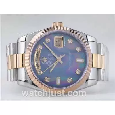 Rolex Day Date Automatic Movement Two Tone With Blue Mop Dial Diamond Marking