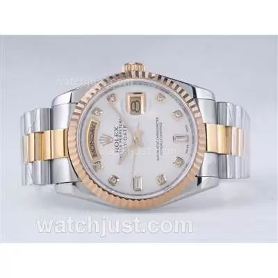 Rolex Day Date Automatic Movement Two Tone With Mop Dial Diamond Marking