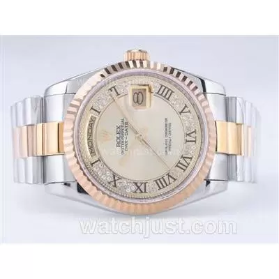 Rolex Day Date Automatic Movement Two Tone With Golden Dial Roman Marking