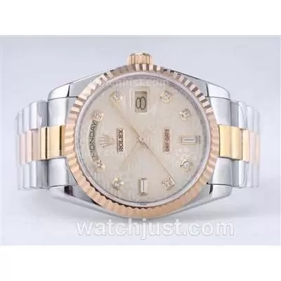 Rolex Day Date Automatic Movement Two Tone With Golden Computer Dial Diamond Marking