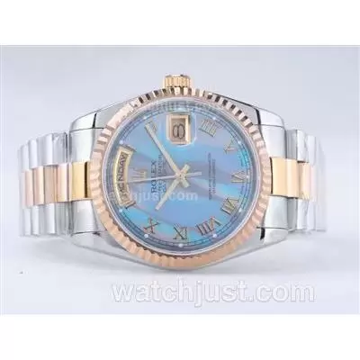 Rolex Day Date Automatic Movement Two Tone With Blue Mop Dial Roman Marking