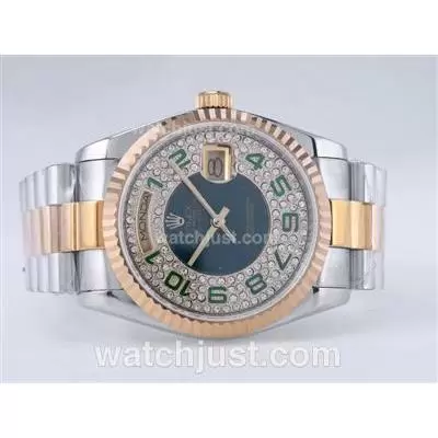 Rolex Day Date Automatic Movement Two Tone With Green Dial Number Marking