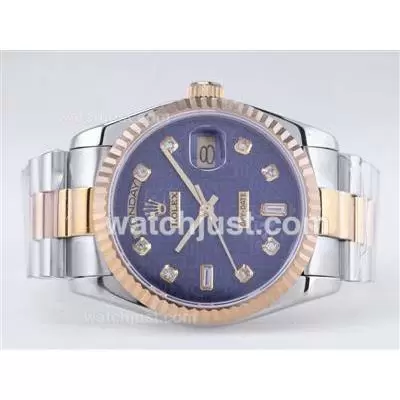 Rolex Day Date Automatic Movement Two Tone With Blue Computer Dial Diamond Marking