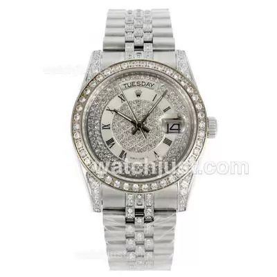 Rolex Day Date Automatic Movement Diamond Bezel And Dial Roman Marking