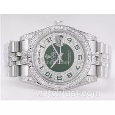 Rolex Day Date Automatic Movement Diamond Bezel With Green Dial Number Marking