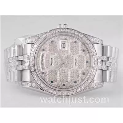 Rolex Day Date Automatic Movement Diamond Bezel And Dial Blue Marking