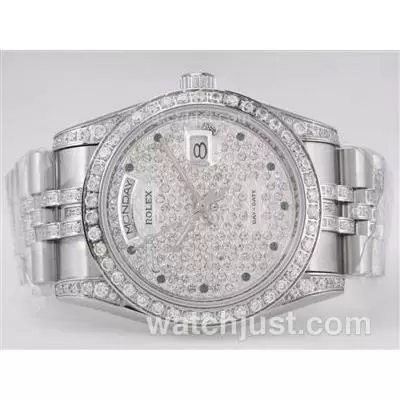 Rolex Day Date Automatic Movement Diamond Bezel And Dial Black Marking