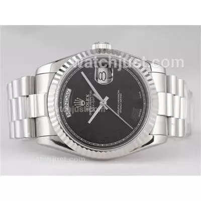 Rolex Day Date Automatic Movement With Black Dial Number Marking