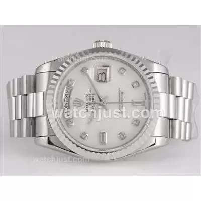 Rolex Day Date Automatic Movement With Mop Dial Diamond Marking