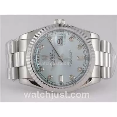 Rolex Day Date Automatic Movement With Light Blue Dial Diamond Marking