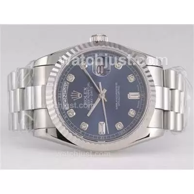 Rolex Day Date Automatic Movement With Blue Dial Diamond Marking