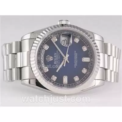 Rolex Day Date Automatic Movement With Blue Dial Diamond Marking