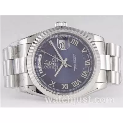 Rolex Day Date Automatic Movement With Blue Dial Roman Marking