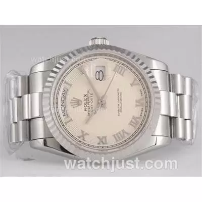 Rolex Day Date Automatic Movement With Beige Dial Roman Marking