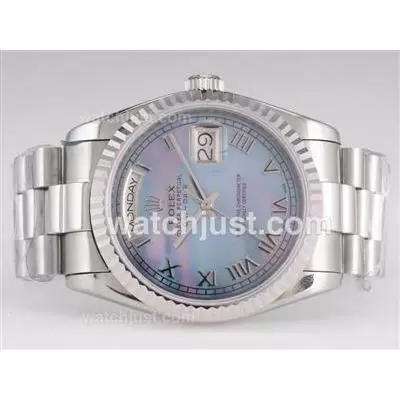 Rolex Day Date Automatic Movement With Blue Mop Dial Roman Marking