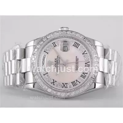 Rolex Day Date Automatic Movement Diamond Bezel With Pink Dial Roman Marking