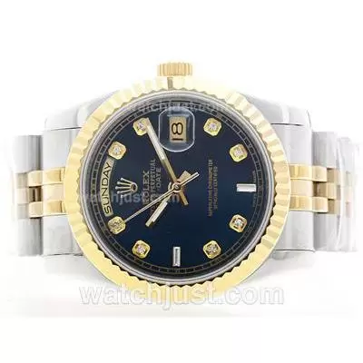 Rolex Day Date Automatic Ss/yg Two Tone Blue Dial With Diamond Marking