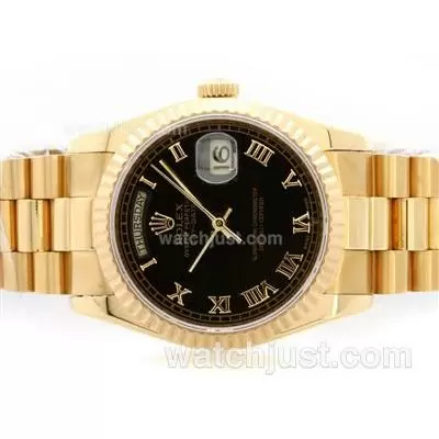 Rolex Day Date Automatic Movement Full Gold With Black Dial Roman Marking