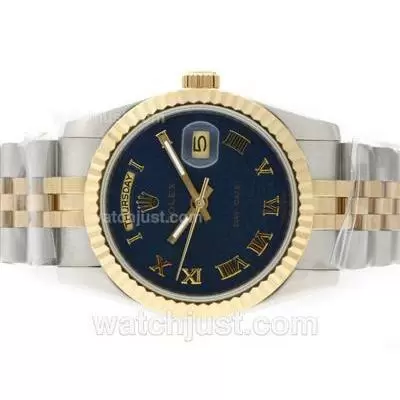 Rolex Day Date Automatic Two Tone With Blue Computer Dial Roman Marking