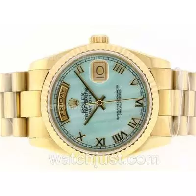 Rolex Day Date Automatic Movement Full Gold With Blue Mop Dial Roman Marking