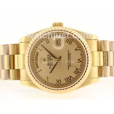 Rolex Day Date Automatic Movement Full Gold With Golden Dial Roman Marking