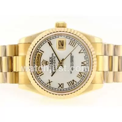 Rolex Day Date Automatic Movement Full Gold With White Dial Roman Marking