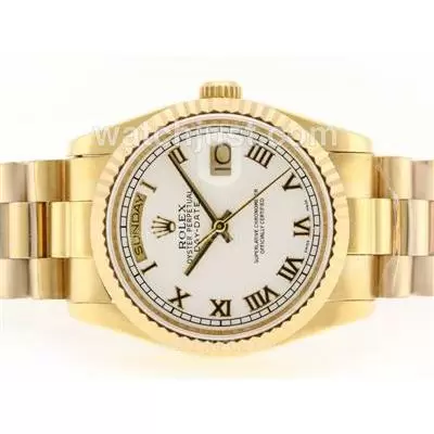 Rolex Day Date Automatic Movement Full Gold With White Dial Roman Marking