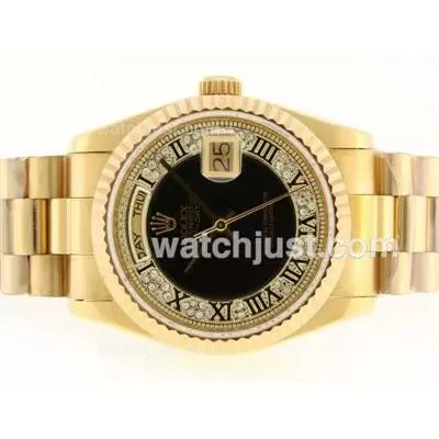 Rolex Day Date Automatic Movement Full Gold With Black Dial Roman Marking