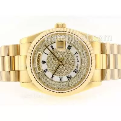 Rolex Day Date Automatic Movement Full Gold With Diamond Dial Roman Marking