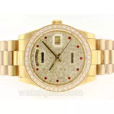 Rolex Day Date Automatic Movement Full Gold With Diamond Dial Red Diamond Marking