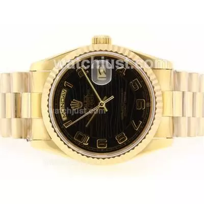 Rolex Day Date Automatic Movement Full Gold With Black Wave Dial Number Marking