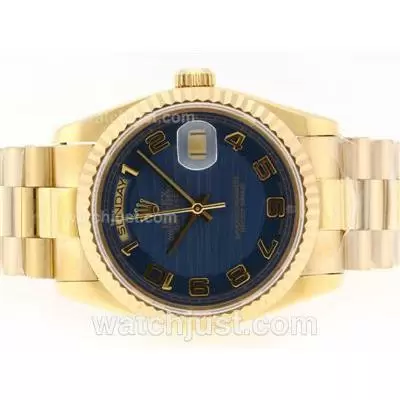 Rolex Day Date Automatic Movement Full Gold With Blue Wave Dial Number Marking