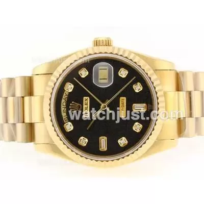 Rolex Day Date Automatic Movement Full Gold Diamond Marking With Black Computer Dial