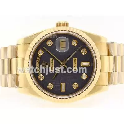 Rolex Day Date Automatic Movement Full Gold Diamond Marking With Blue Computer Dial