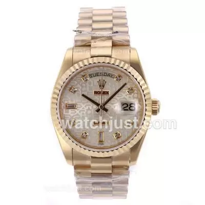 Rolex Day Date Automatic Movement Full Gold Diamond Marking With Golden Computer Dial