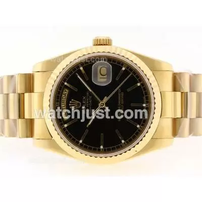 Rolex Day Date Automatic Movement Full Gold With Black Dial Stick Marking